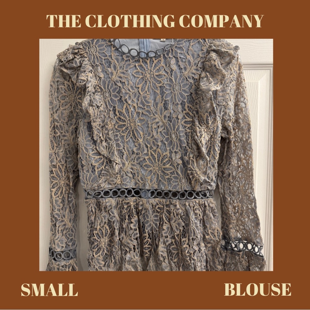 The Clothing Company Lace Blouse - Blue and Tan